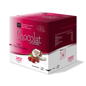 Boite de chocolat en poudre coco-framboise