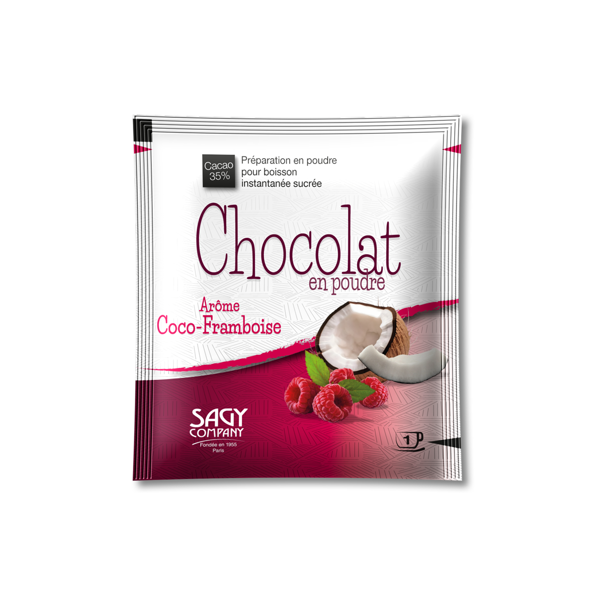 Sachet de chocolat en poudre coco-framboise