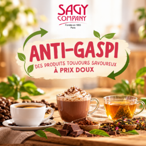 Une tasse de café, de chocolat chaud gourmand et une tasse de thé, des grains de café, des feuilles de thé, su rune table de salon de thé